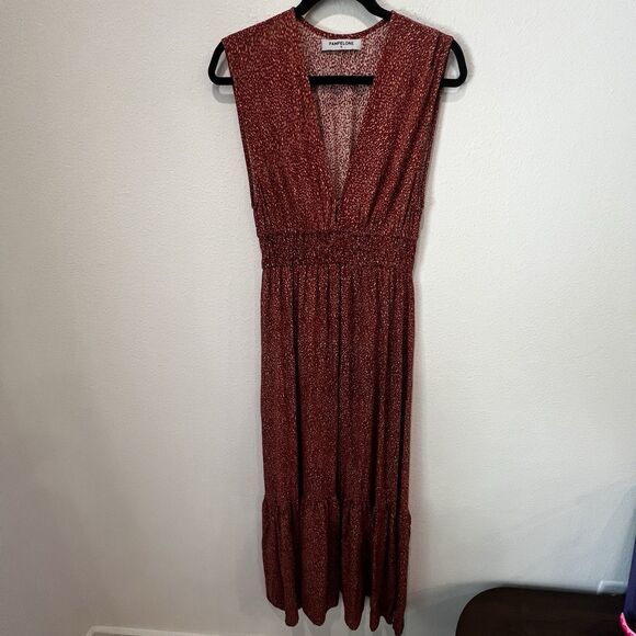 Pampelone Evelyn deep V boho maxi dress Sz S Resortwear Fall Party Cottage Vacay - Picture 2 of 9
